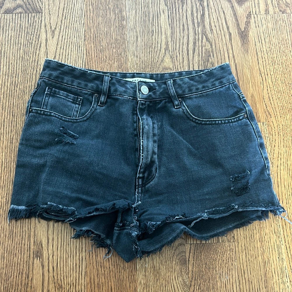 PACSUN BLACK DISTRESSED DENIM SHORTS
